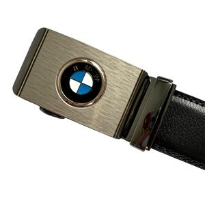 BMW Leather Belt with Silver Buckle Size 46 Black Slides to Fit Multiple Sizes